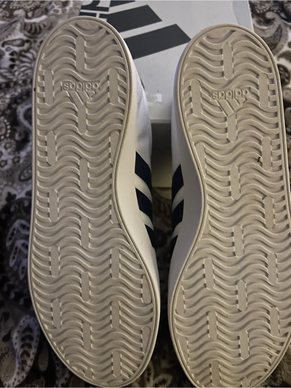 Mens Adidas VL Court 3.0 White Sneakers with Navy Stripes